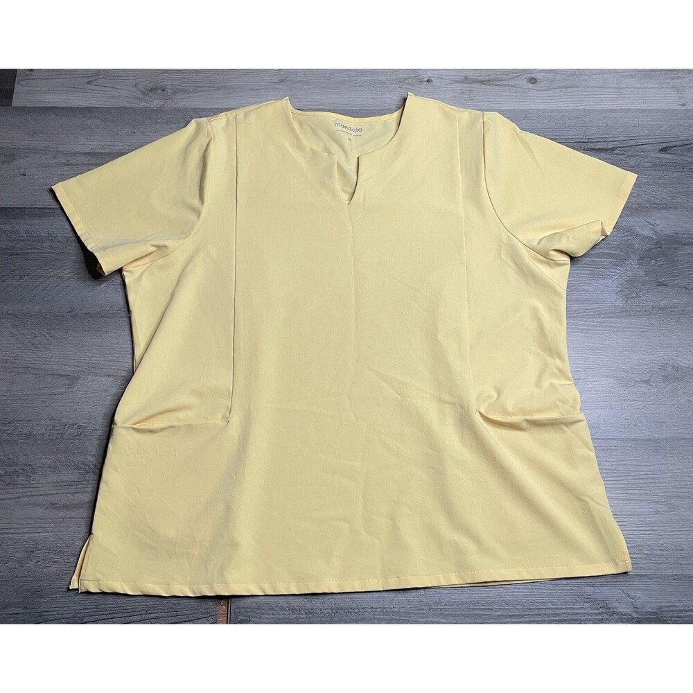 Mandala Scrubs Women 3XL Yellow 5-Pocket Notch Neck Scrub Top Plus Size
